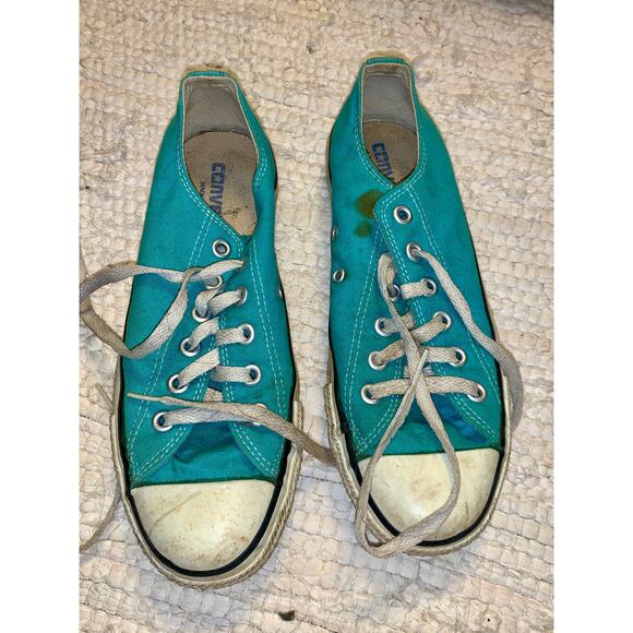 VINTAGE TURQUOISE MADE IN USA CONVERSE ALL STAR CHUCK TAYLOR SNEAKERS - Picture 4 of 5
